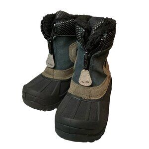 Thermolite winter snow boots childs kids Size 8 leather front zipper Green Boy’s
